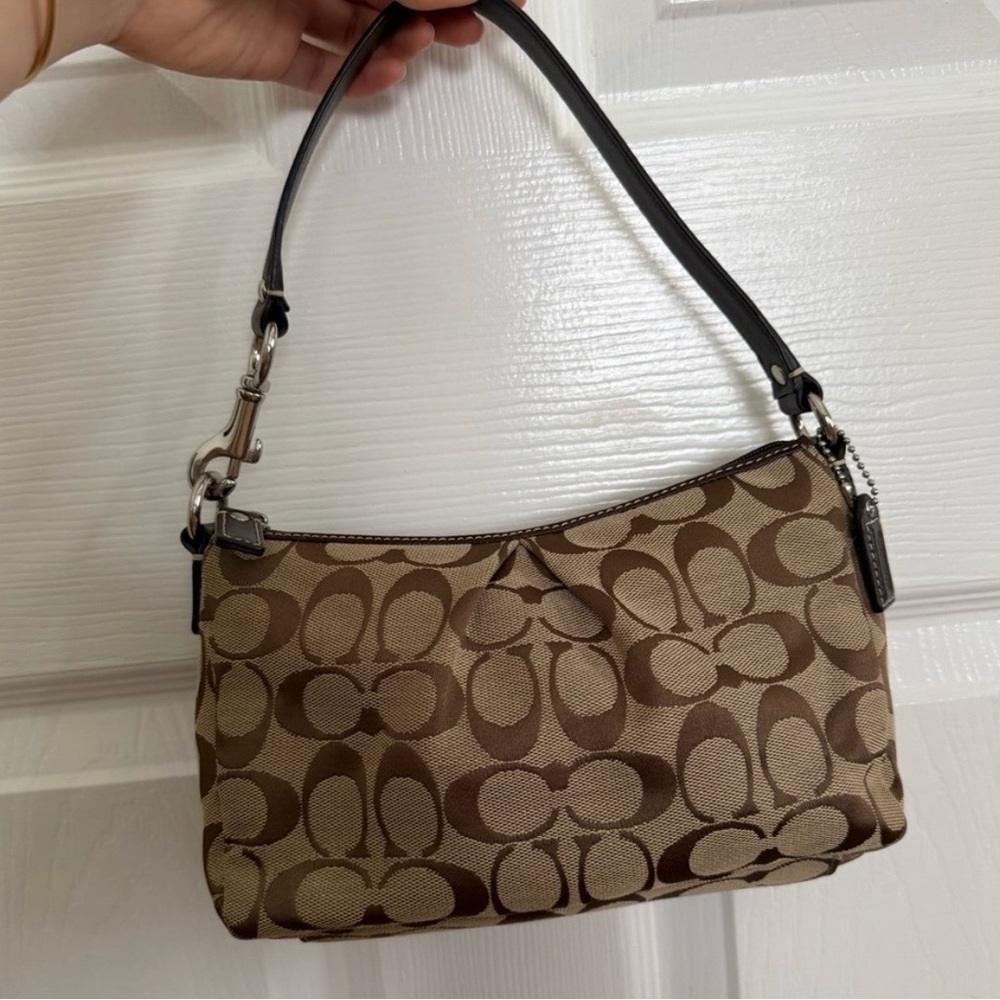 Coach Tan and Brown Signature Shoulder Bag